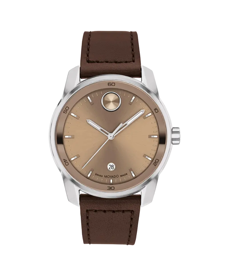 Movado Bold Verso 42Mm Clay Colored Dial Brown Leather Watch 3601206 1