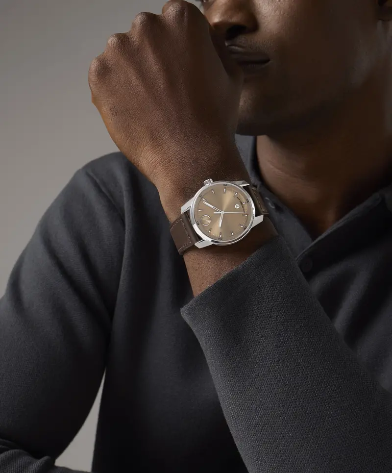 Movado Bold Verso 42Mm Clay Colored Dial Brown Leather Watch 3601206 2