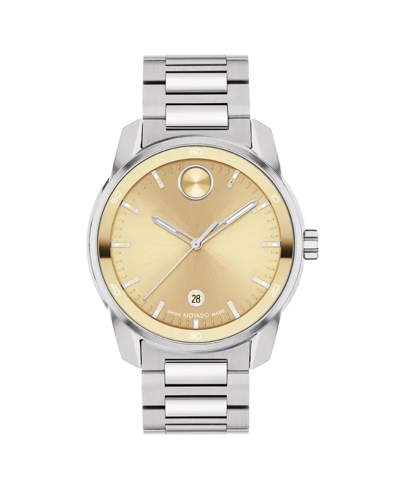 Movado Bold Verso 42Mm Gold Sunray Dial Stainless Steel Watch 3601203 1