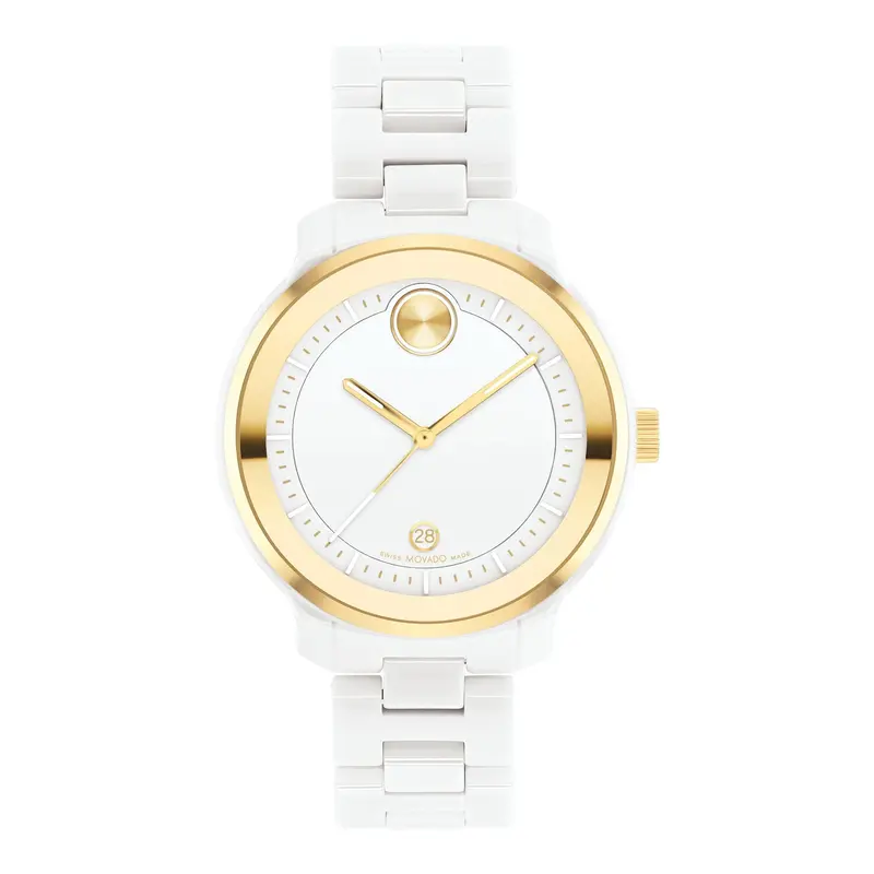 Movado Bold Verso Gold Accent White Ceramic Bracelet Watch 3600934 1