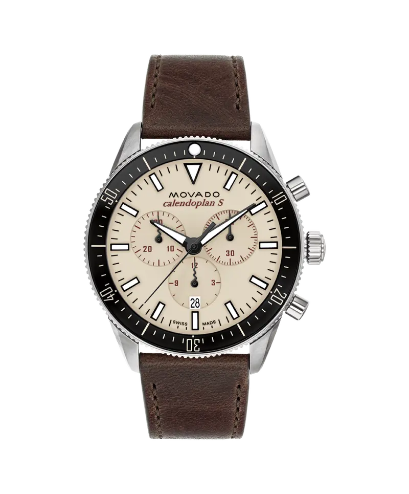 Movado Heritage Series Calendoplan S 42Mm Sand Dial Brown Cognac Leather Strap Watch 3650205 1