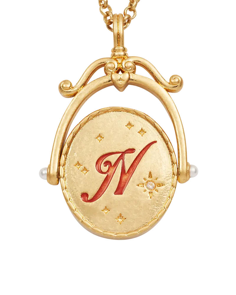N Initial Nasturtium Gold Spinner Necklace 1