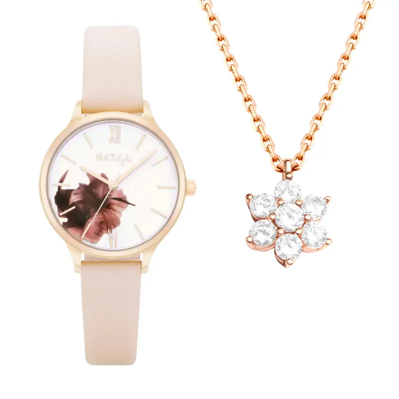 Natbyj Blossom Watch And Necklace Gift Set Nat1007n1008r 1