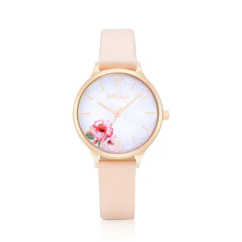 Natbyj Dazzle Light Pink Leather Strap Women Watch Nat0207 1