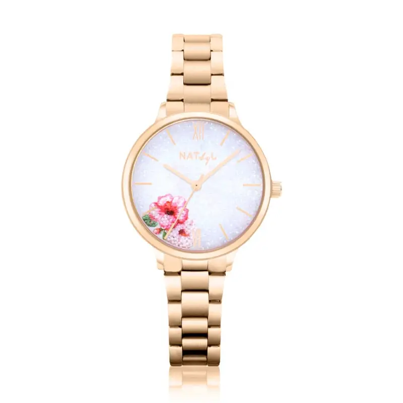 Natbyj Dazzle Rose Gold Stainless Steel Strap Women Watch Nat0207m 1