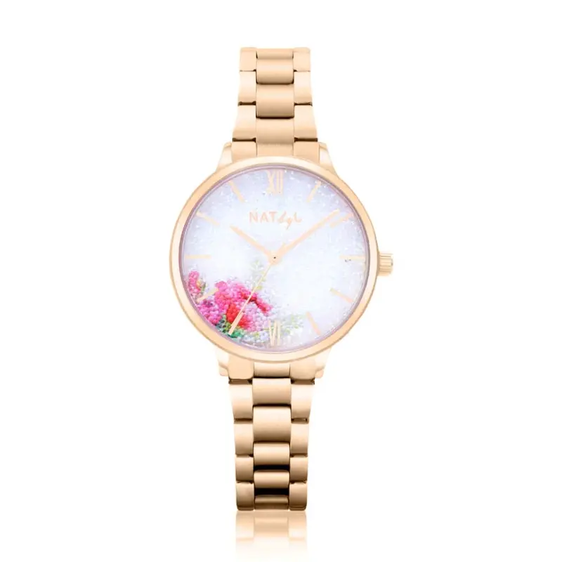 Natbyj Dazzle Rose Gold Stainless Steel Strap Women Watch Nat0209m 1