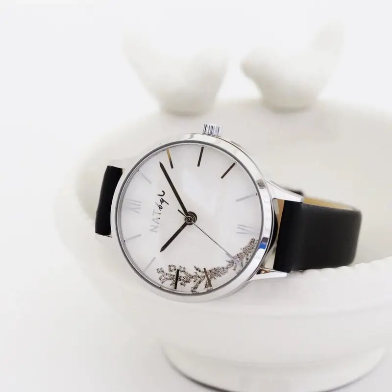 Natbyj Dream White Dial Black Leather Strap Women Watch Nat0308 1