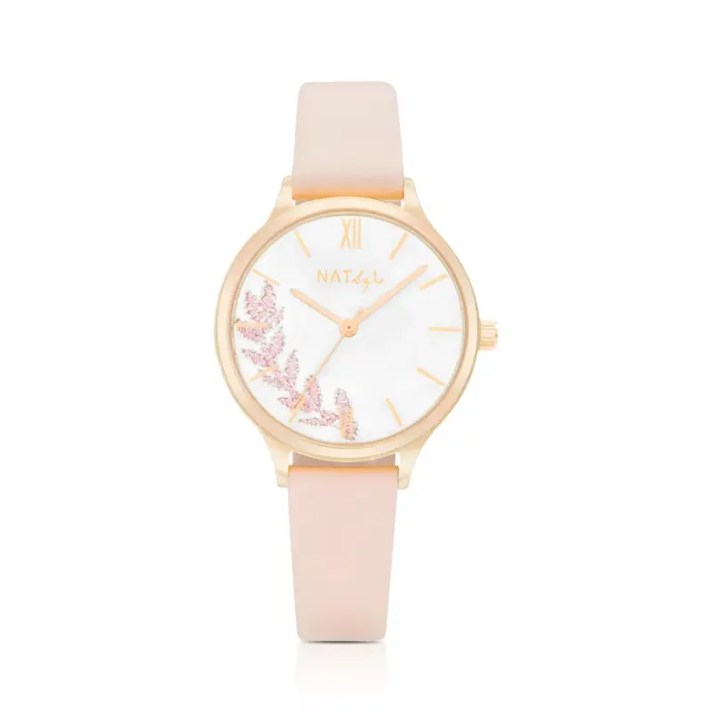 Natbyj Dream White Dial Pink Leather Strap Women Watch Nat0307 1