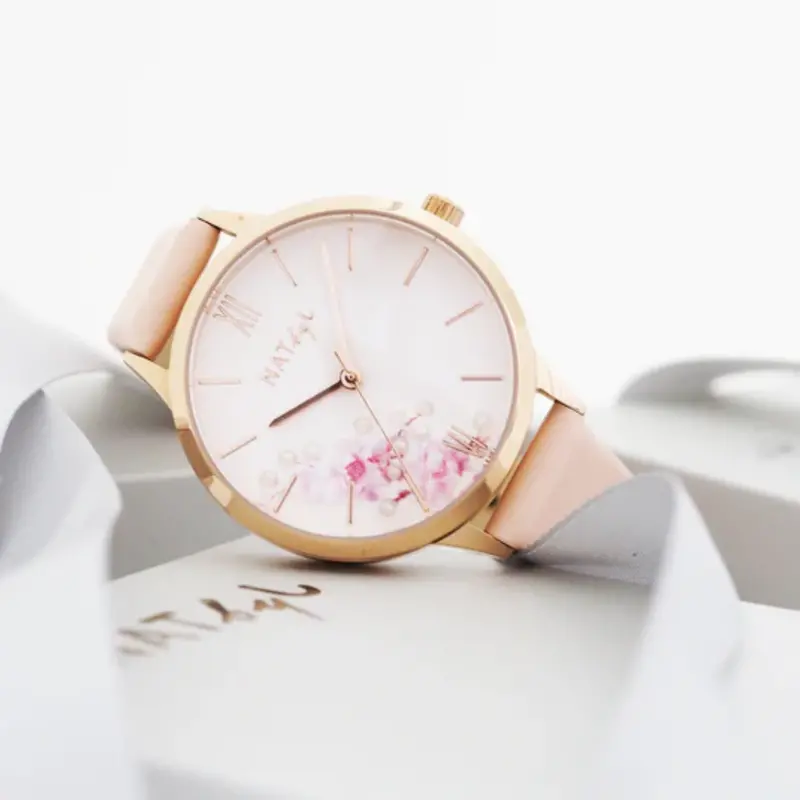 Natbyj First Love Pink Leather Strap Women Watch Nat0607 1