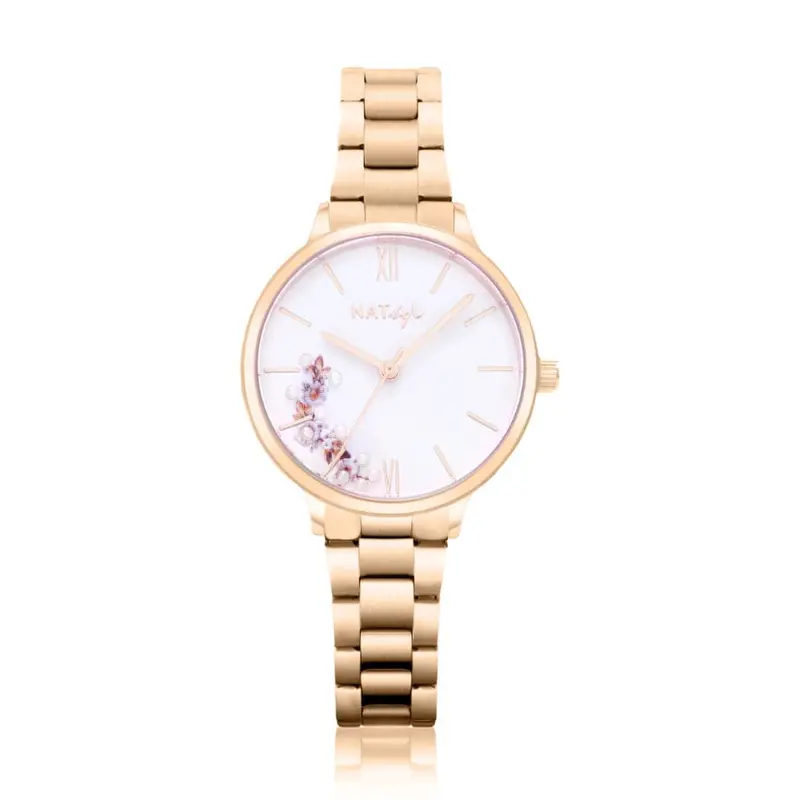 Natbyj First Love White Dial Gold Stainless Steel Strap Women Watch Nat0605m 1