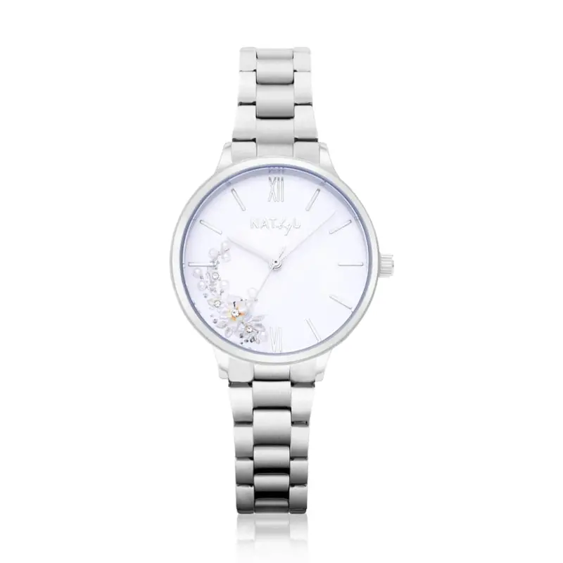 Natbyj First Love White Dial Silver Stainless Steel Strap Women Watch Nat0601m 1