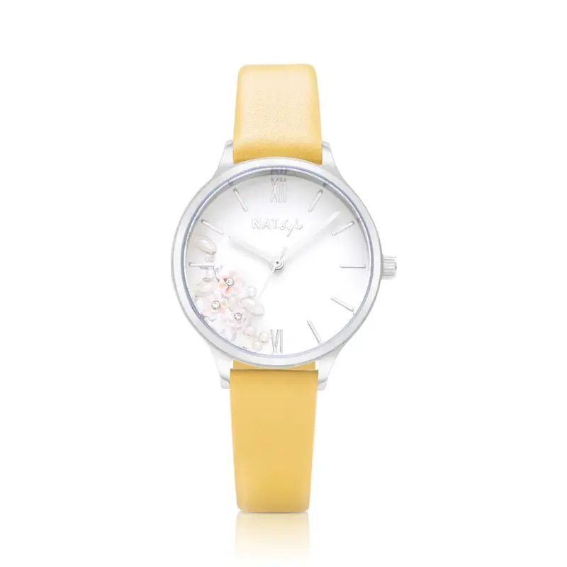Natbyj First Love White Dial Yellow Leather Strap Women Watch Nat0603 1