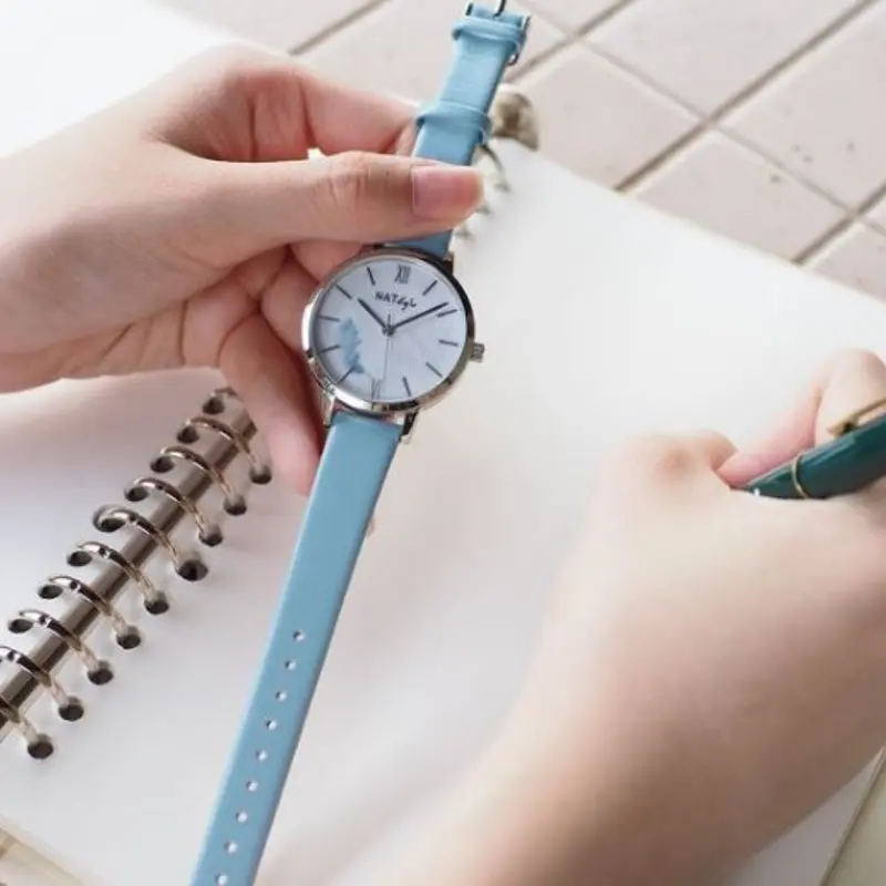 Natbyj Freedom Baby Blue Leather Strap Women Watch Nat0703 1