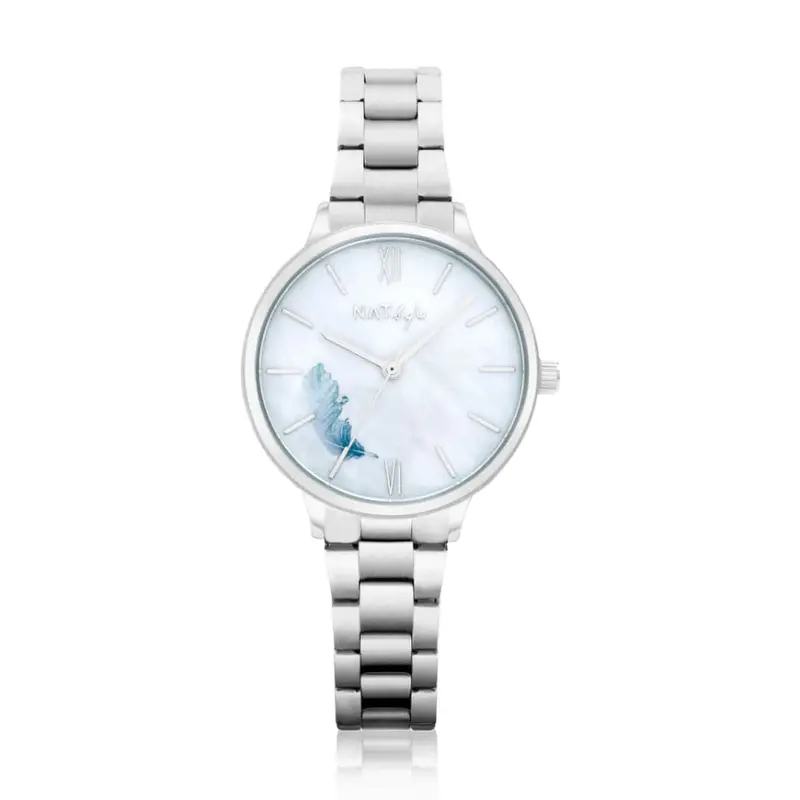 Natbyj Freedom Silver Stainless Steel Strap Women Watch Nat0703m 1