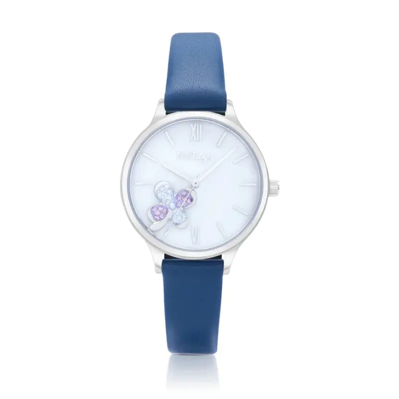 Natbyj Serendipity White Dial Deep Blue Leather Strap Women Watch Nat0502 1