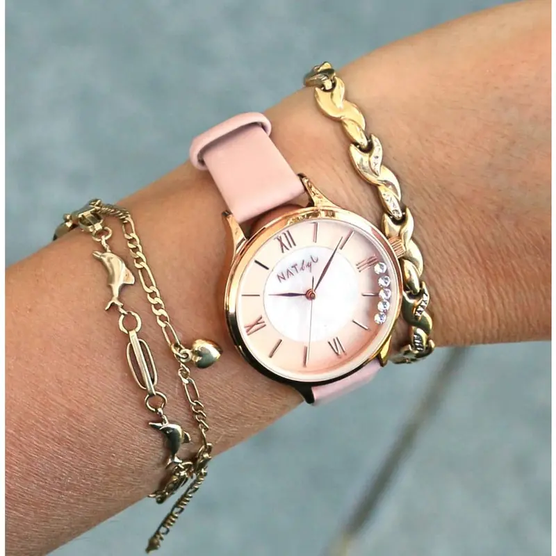 Natbyj Stargaze Pink Leather Strap Women Watch Nat0907 2