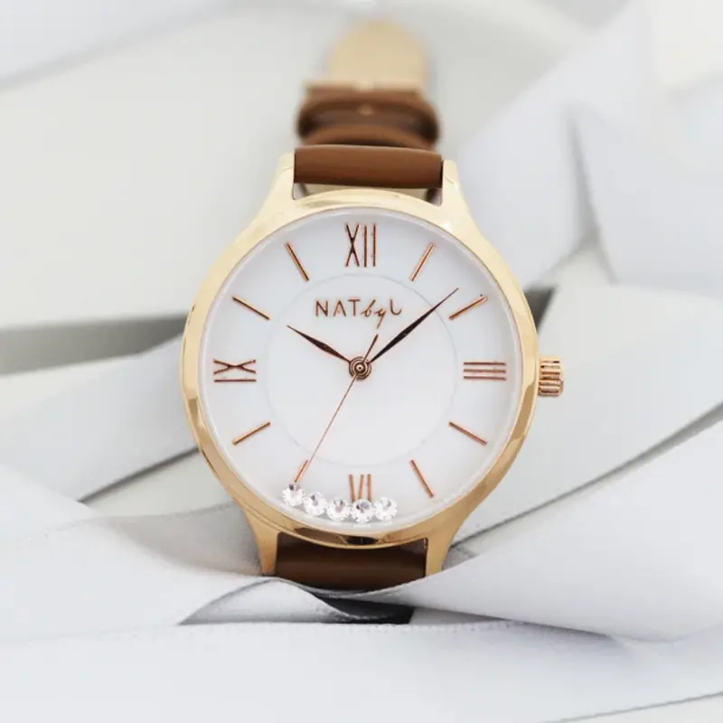 Natbyj Stargaze White Dial Brown Leather Strap Women Watch Nat0905 1