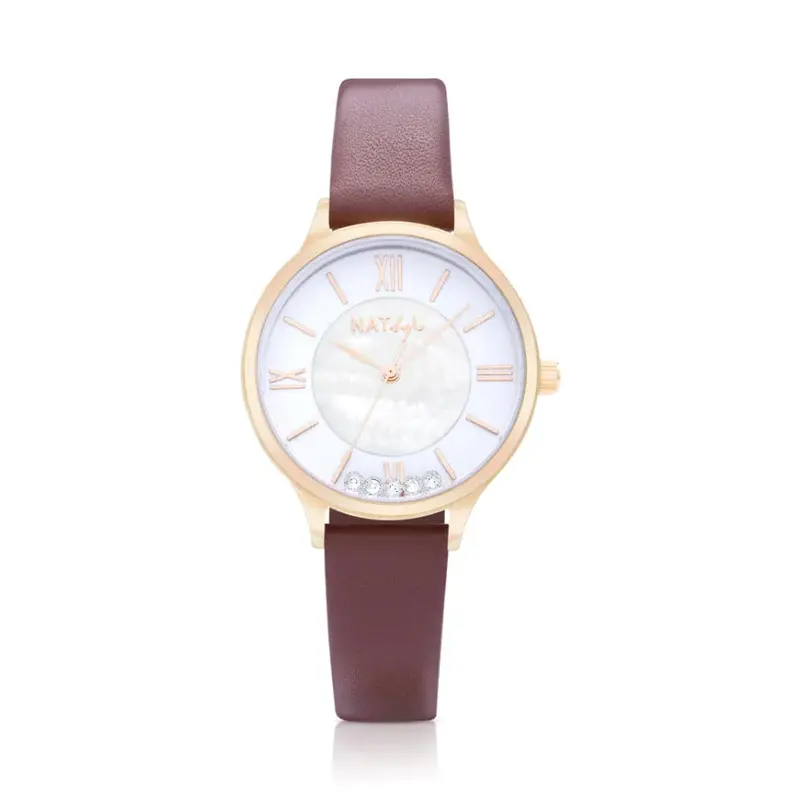 Natbyj Stargaze White Dial Brown Leather Strap Women Watch Nat0905 2