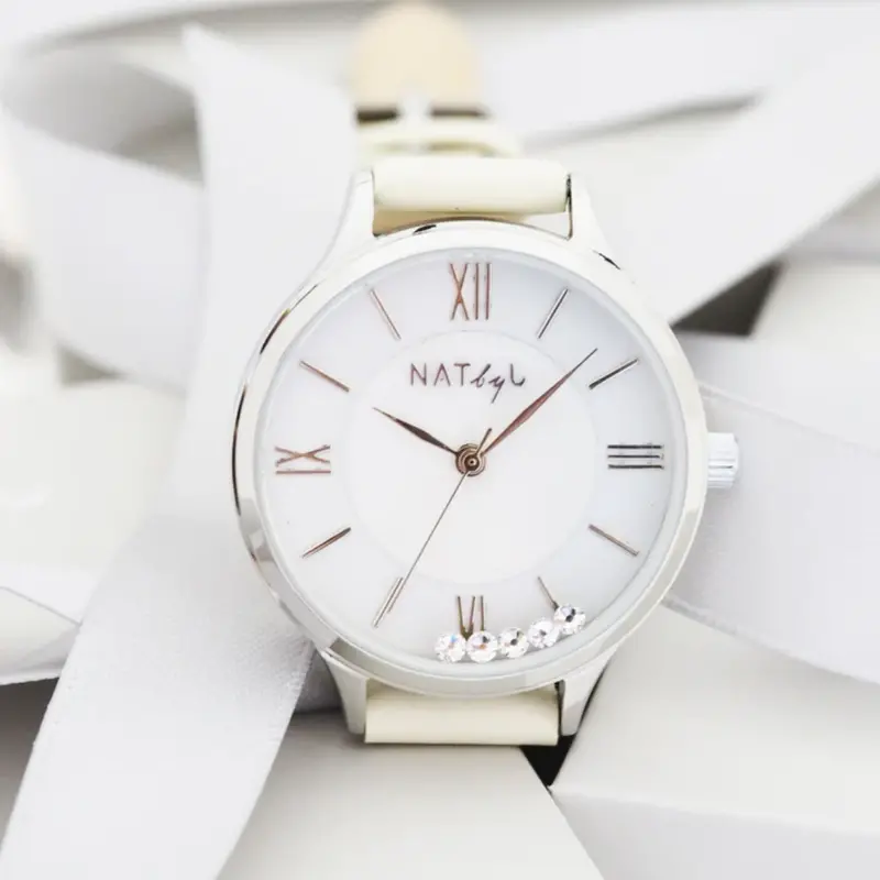 Natbyj Stargaze White Dial Cream Leather Strap Women Watch Nat0908 1