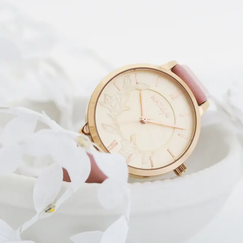 Natbyj Unity Pink Leather Strap Women Watch Nat0807 1