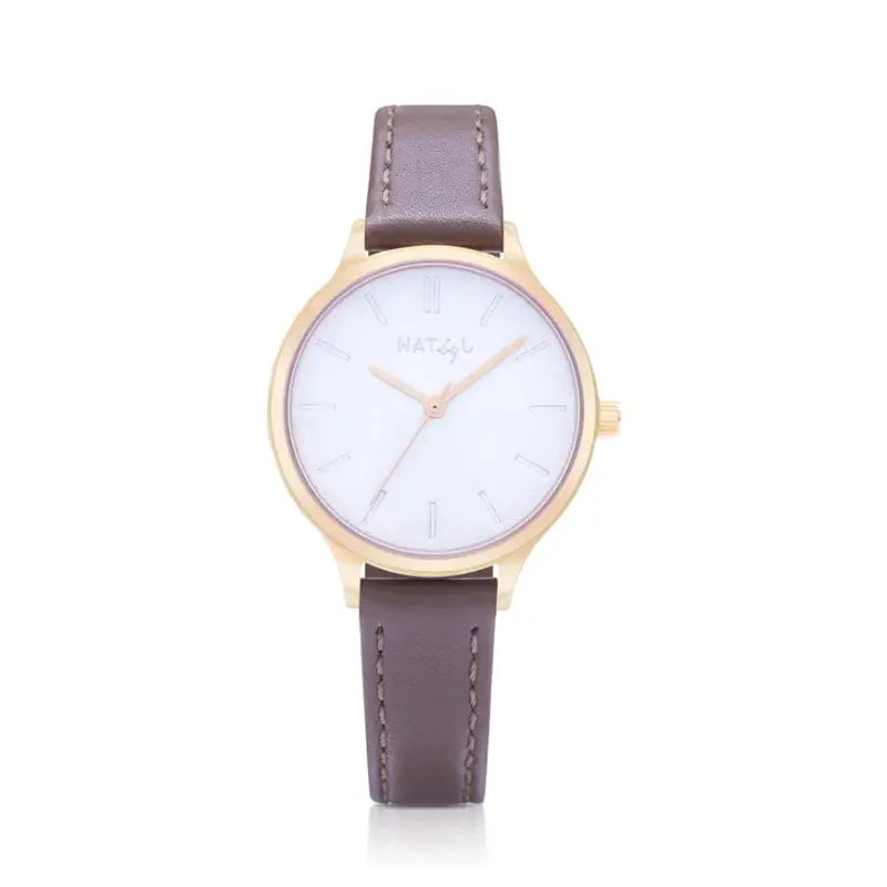 Natbyj Unpretentious White Dial Brown Leather Strap Women Watch Nat0105 1