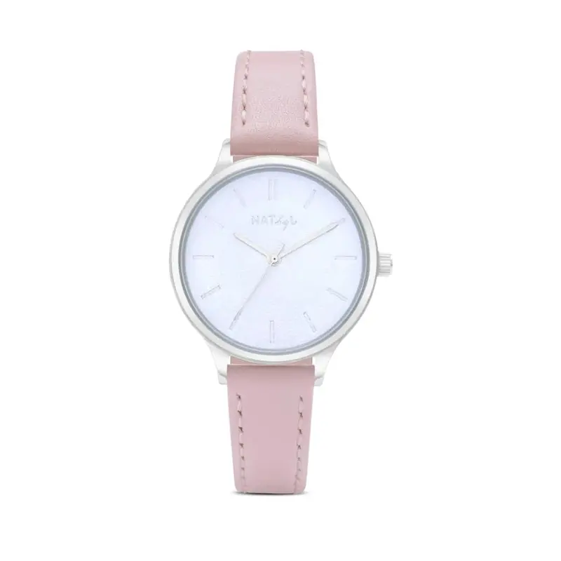 Natbyj Unpretentious White Dial Pink Leather Strap Women Watch Nat0107 1