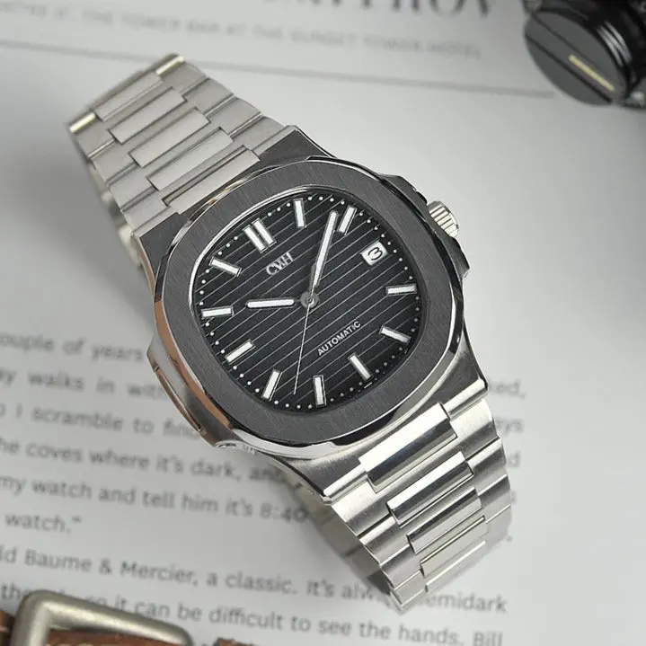 Nautical Series Custom Automatic Dress Watch With Date (Black Dial) 1
