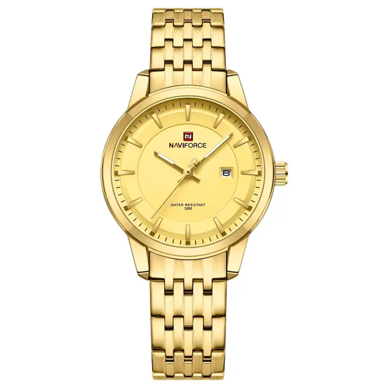 Naviforce Analog Date Display Gold Stainless Steel Strap Women's Watch Nf9228l S/W/G 1