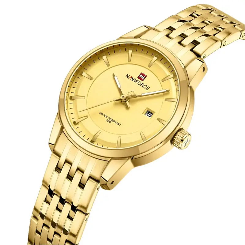 Naviforce Analog Date Display Gold Stainless Steel Strap Women's Watch Nf9228l S/W/G 2