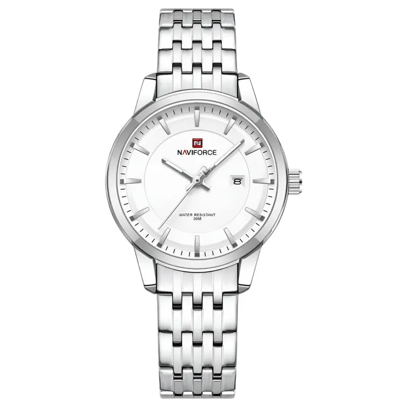 Naviforce Analog Date Display Silver Stainless Steel Strap Women's Watch Nf9228l S/W/S 1