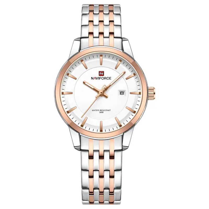 Naviforce Analog Date Display Two-Tone Stainless Steel Strap Women's Watch Nf9228l S/W/Rg 1