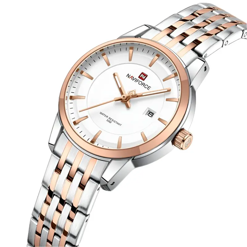 Naviforce Analog Date Display Two-Tone Stainless Steel Strap Women's Watch Nf9228l S/W/Rg 2