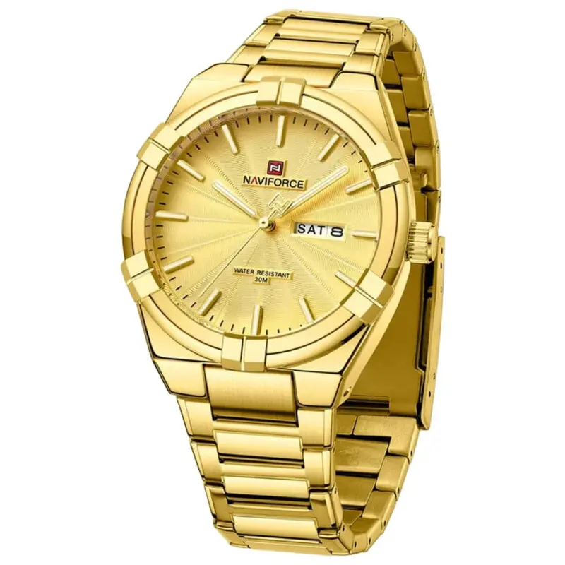 Naviforce Analog Gold Dial Stainless Steel Strap Men Watch Nf9218 G/G 1