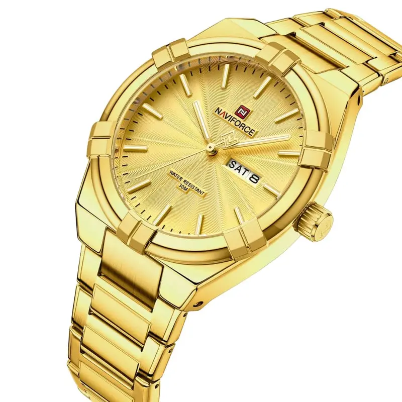 Naviforce Analog Gold Dial Stainless Steel Strap Men Watch Nf9218 G/G 2