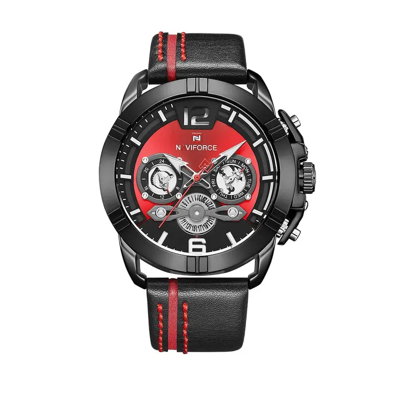 Naviforce Analog Nf9168 B/R/B Stainless Steel Chronograph Quartz Men's Watch 1