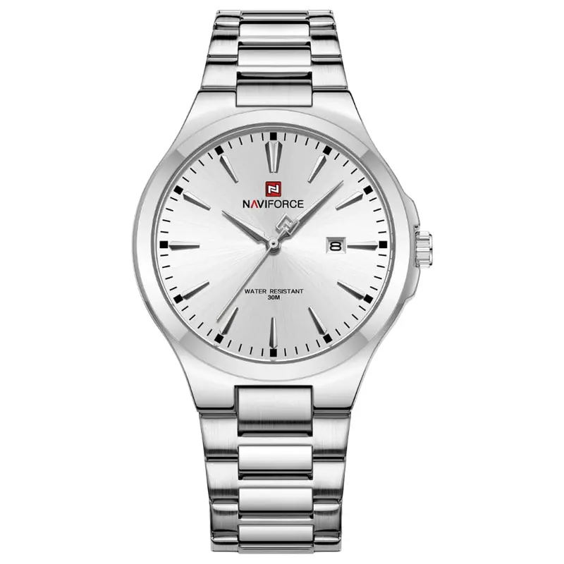 Naviforce Analog Silver Dial Stainless Steel Strap Men Watch Nf9214 S/W 1