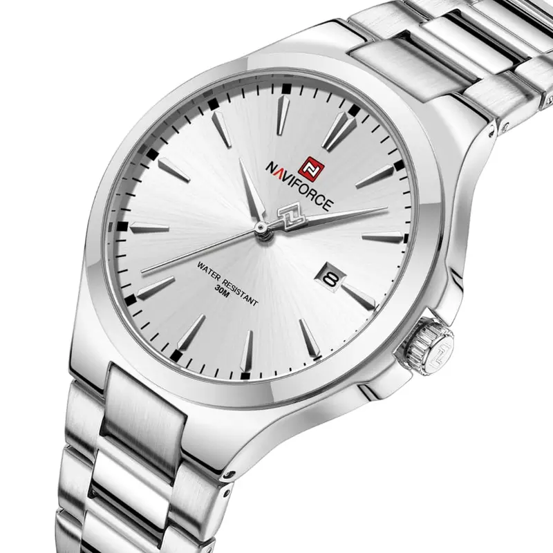 Naviforce Analog Silver Dial Stainless Steel Strap Men Watch Nf9214 S/W 2
