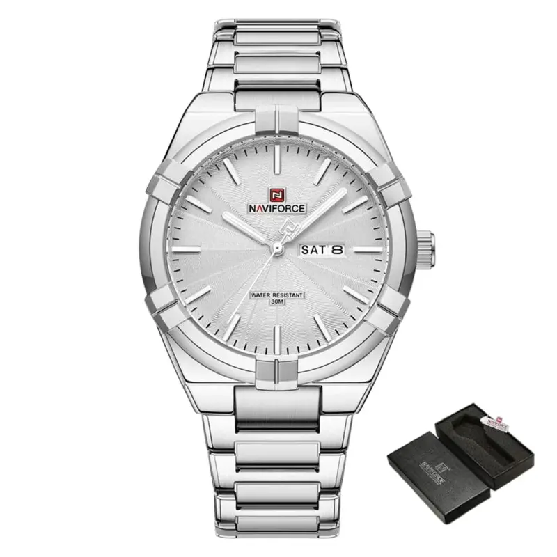 Naviforce Analog Silver Dial Stainless Steel Strap Men Watch Nf9218 S/W 1