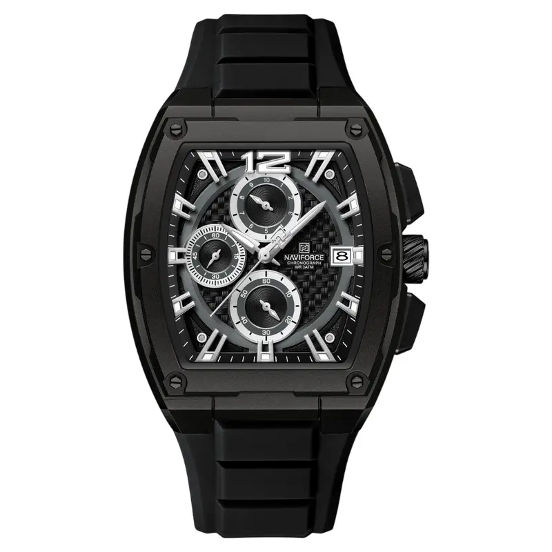 Naviforce Barrel-Shaped Black Fumed Silica Strap Men's Watch Nf8050 B/B/B 1
