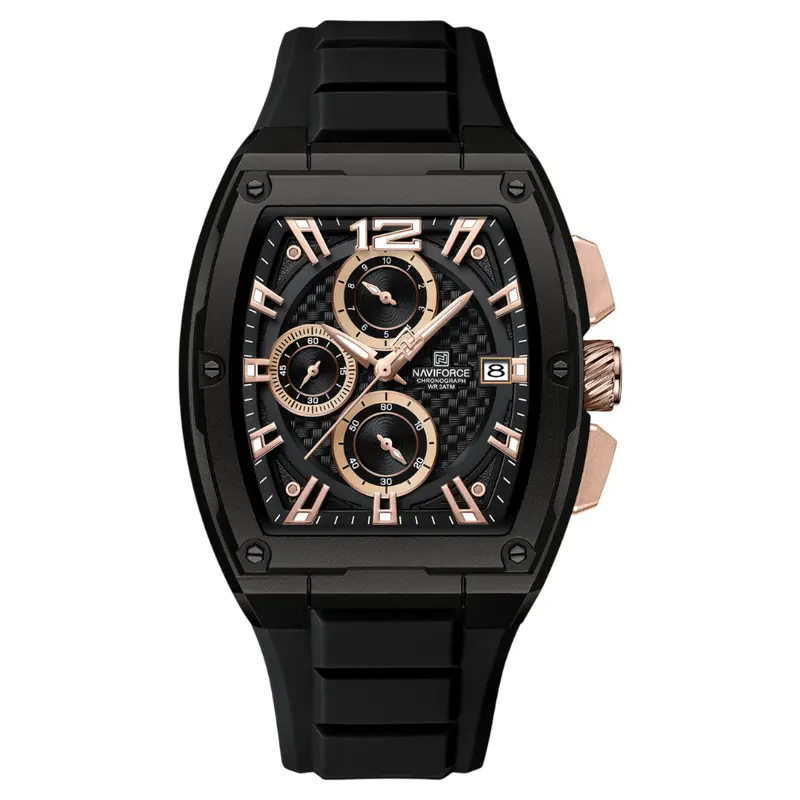 Naviforce Barrel-Shaped Black Fumed Silica Strap Men's Watch Nf8050 B/Rg/B 1