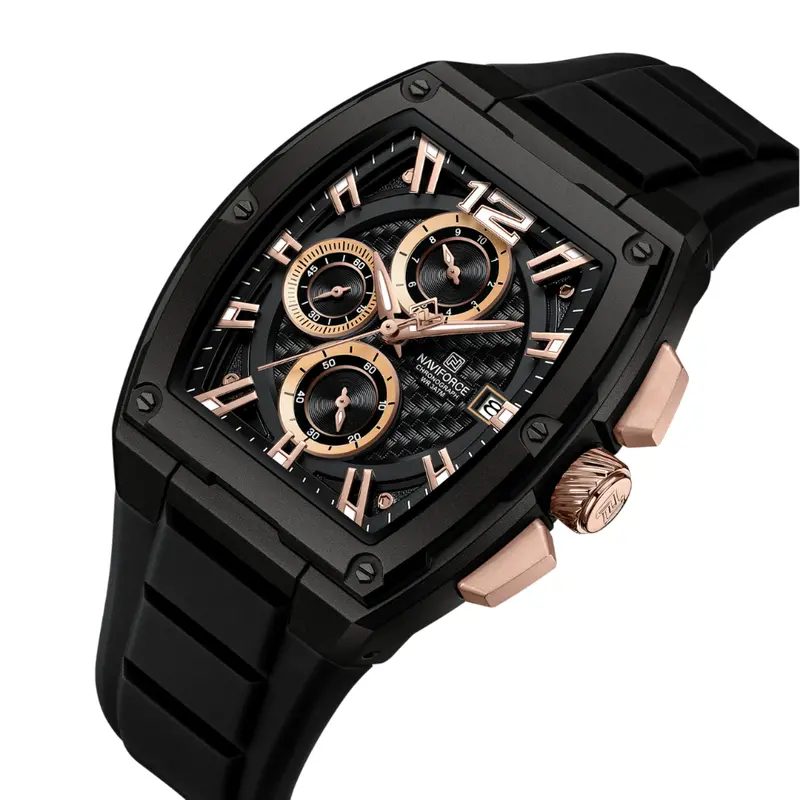 Naviforce Barrel-Shaped Black Fumed Silica Strap Men's Watch Nf8050 B/Rg/B 2