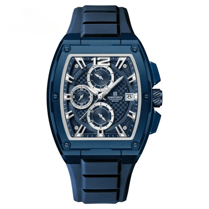 Naviforce Barrel-Shaped Blue Fumed Silica Strap Men's Watch Nf8050 Be/Be/Be 1