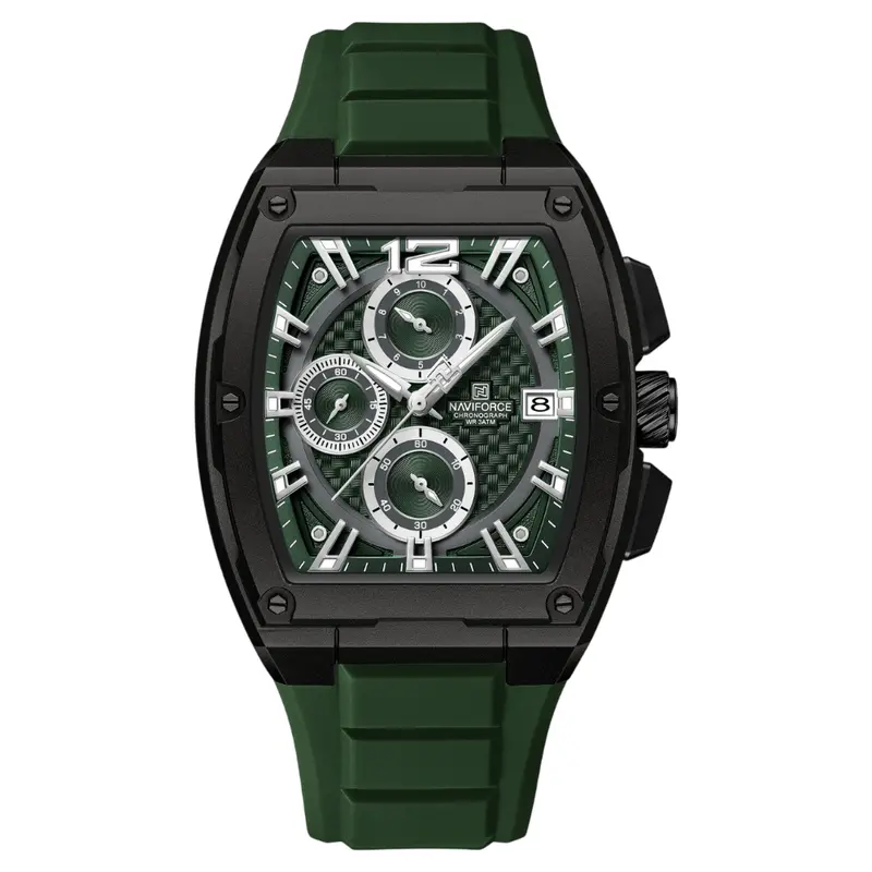 Naviforce Barrel-Shaped Green Fumed Silica Strap Men's Watch Nf8050 B/Gn/Gn 1