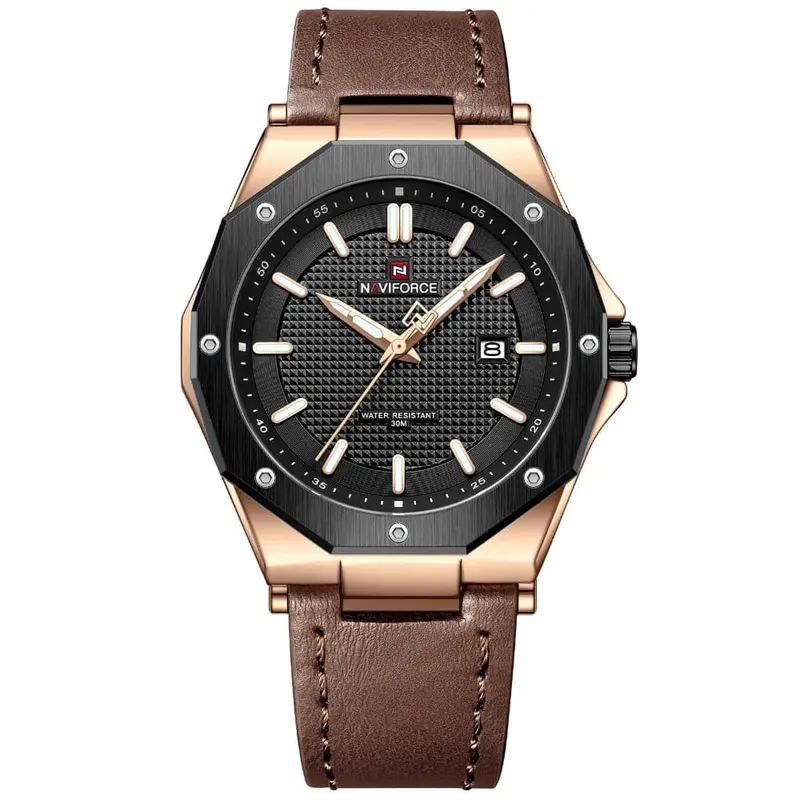Naviforce Black Dial Brown Leather Strap Men Watch Nf9200l Rg/B/Bn 1