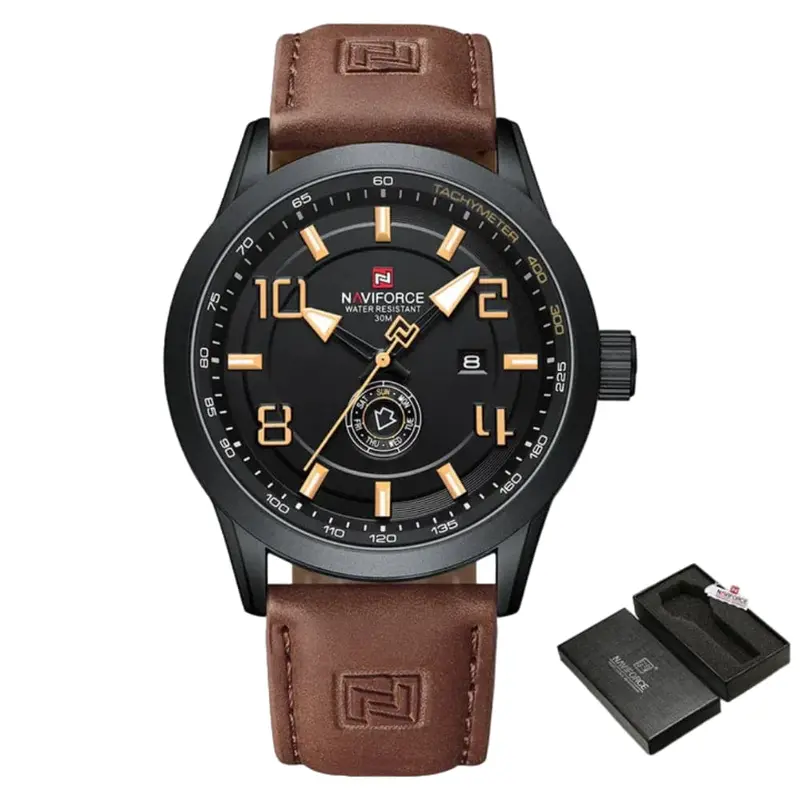 Naviforce Black Dial Brown Pu Band Strap Men Watch Nf9229 B/Y/Bn 1