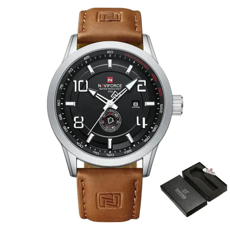 Naviforce Black Dial Brown Pu Band Strap Men Watch Nf9229 S/W/L.Bn 1