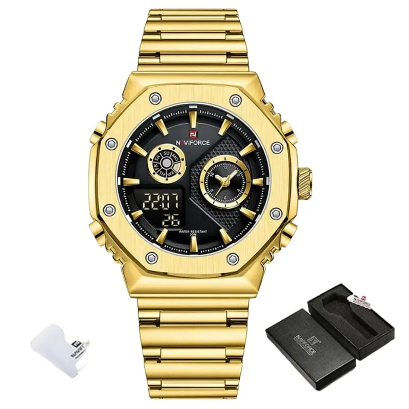 Naviforce Black Dial Gold Stainless Steel Strap Men Watch Nf9216s G/B 1