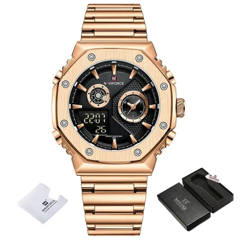 Naviforce Black Dial Rose Gold Stainless Steel Strap Men Watch Nf9216s Rg/B 1
