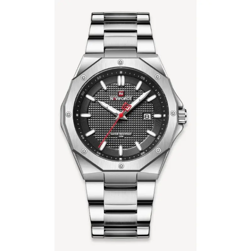 Naviforce Black Dial Silver Stainless Steel Strap Men Watch Nf9200s S/B 1
