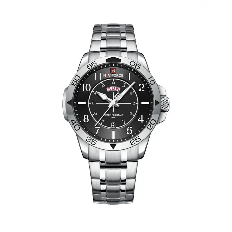 Naviforce Black Dial Silver Stainless Steel Strap Men Watch Nf9204s S/B/S 1